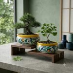 Coppia Porta vasi per Bonsai in Ceramica di Caltagirone, Ceramica siciliana