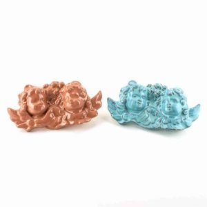 Coppia Angeli in Ceramica di Caltagirone Fatti a Mano, Idea Regalo di Natale (Rosa - Azzurro)