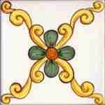 Piastrella cm 10×10 decorata a mano Caltagirone serie Ispanica decoro Arcos