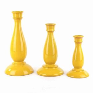 Set 3 portacandela in Ceramica siciliana Fatti a Mano, Idea Regalo di Natale (Giallo)