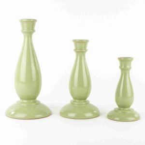 Set 3 portacandela in Ceramica siciliana Fatti a Mano, Idea Regalo di Natale (Verde Pastello)