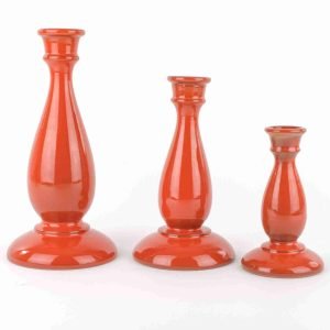 Set 3 portacandela in Ceramica siciliana Fatti a Mano, Idea Regalo di Natale (Corallo)