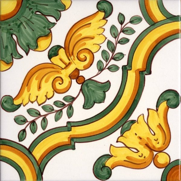 Piastrella cm 20x20 decorata a mano Caltagirone Serie Ispanica decoro Granada