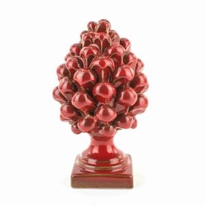 Pigna Natalizia Rossa H cm 14 in Ceramica di Caltagirone Fatta a Mano