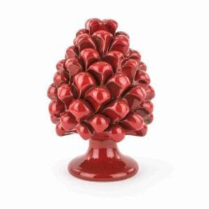 Pigna Rossa H cm 20 in maiolica Artistica di Caltagirone Fatta a Mano, Regalo di Natale