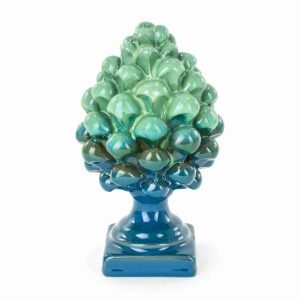 Pigna siciliana bicolore blu e verde in ceramica fatta a mano, i colori del mare