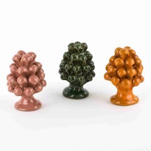 Tris di pigne colorate per bomboniere in ceramica di Caltagirone fatta a mano H 8 cm