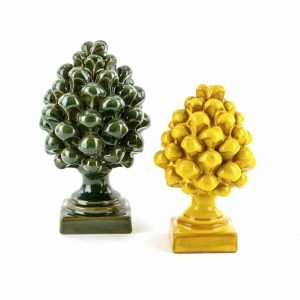 Pigne in ceramica siciliane fatte a mano, ceramiche di Caltagirone H cm 12 + H cm 14