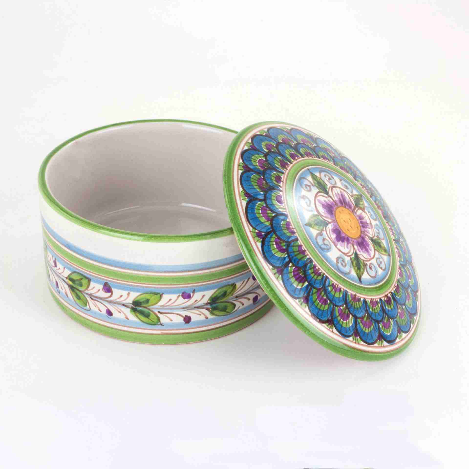 Scatola con Coperchio in Ceramica di Caltagirone Decorata a Mano