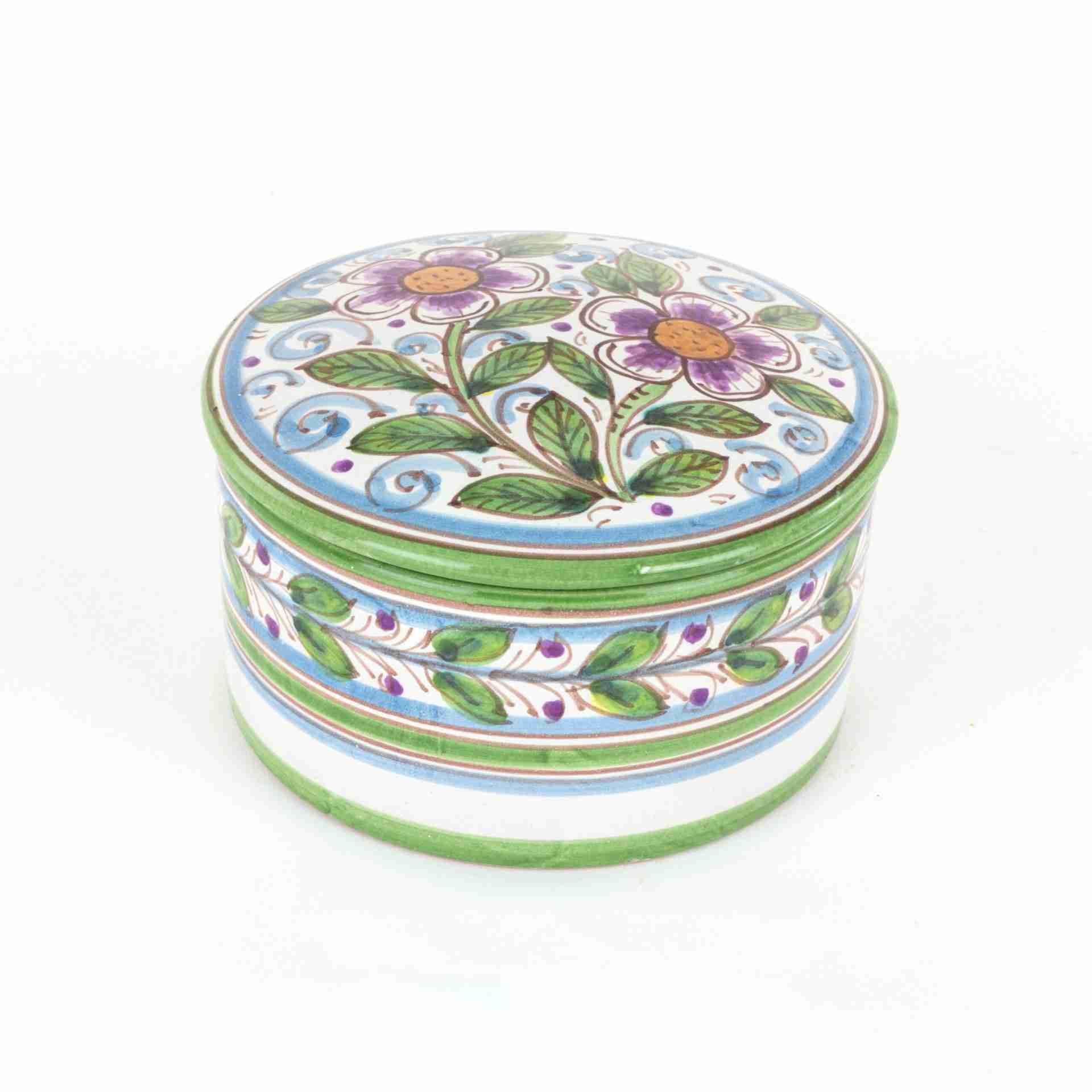 Scatola con Coperchio in Ceramica di Caltagirone Decorata a Mano