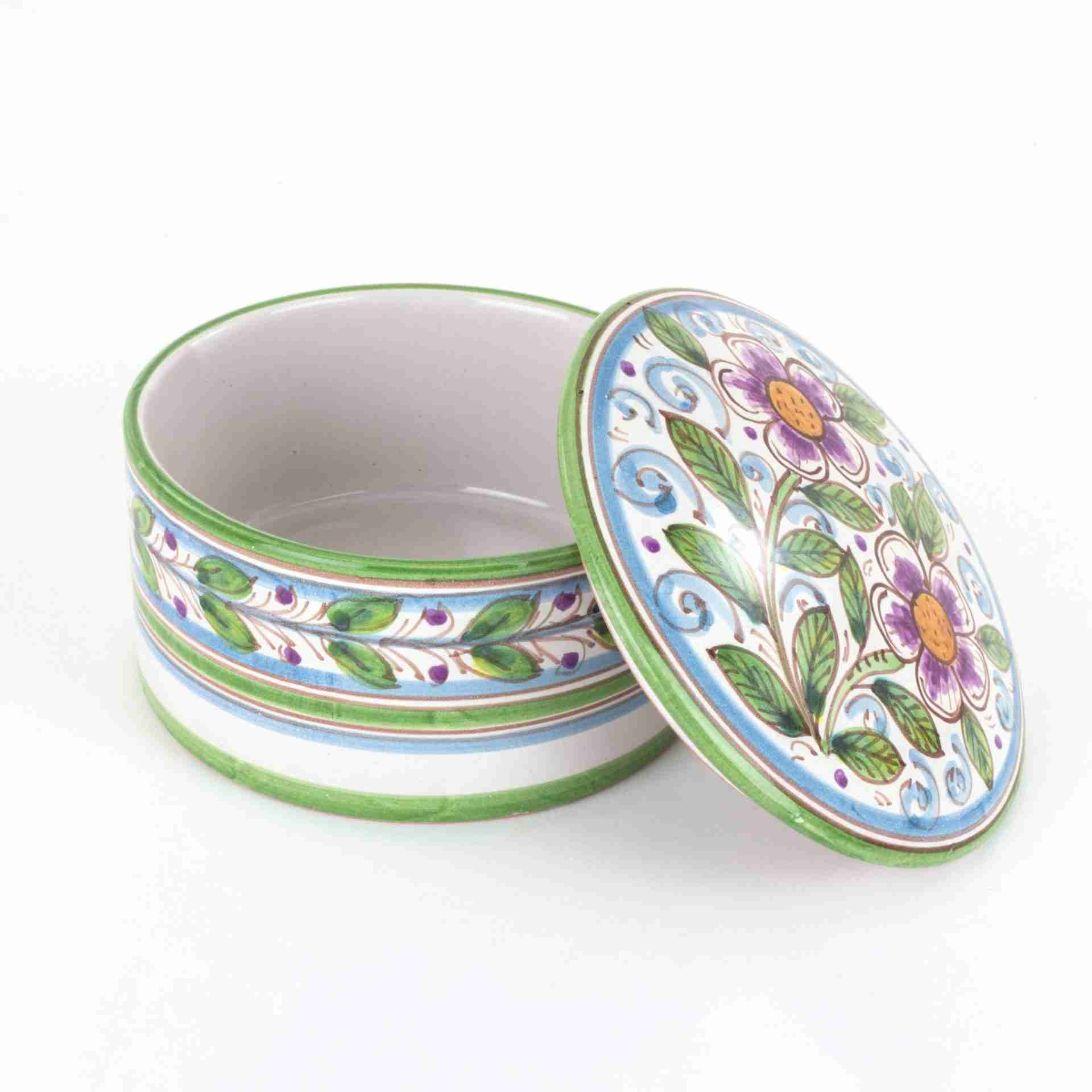 Scatola con Coperchio in Ceramica di Caltagirone Decorata a Mano