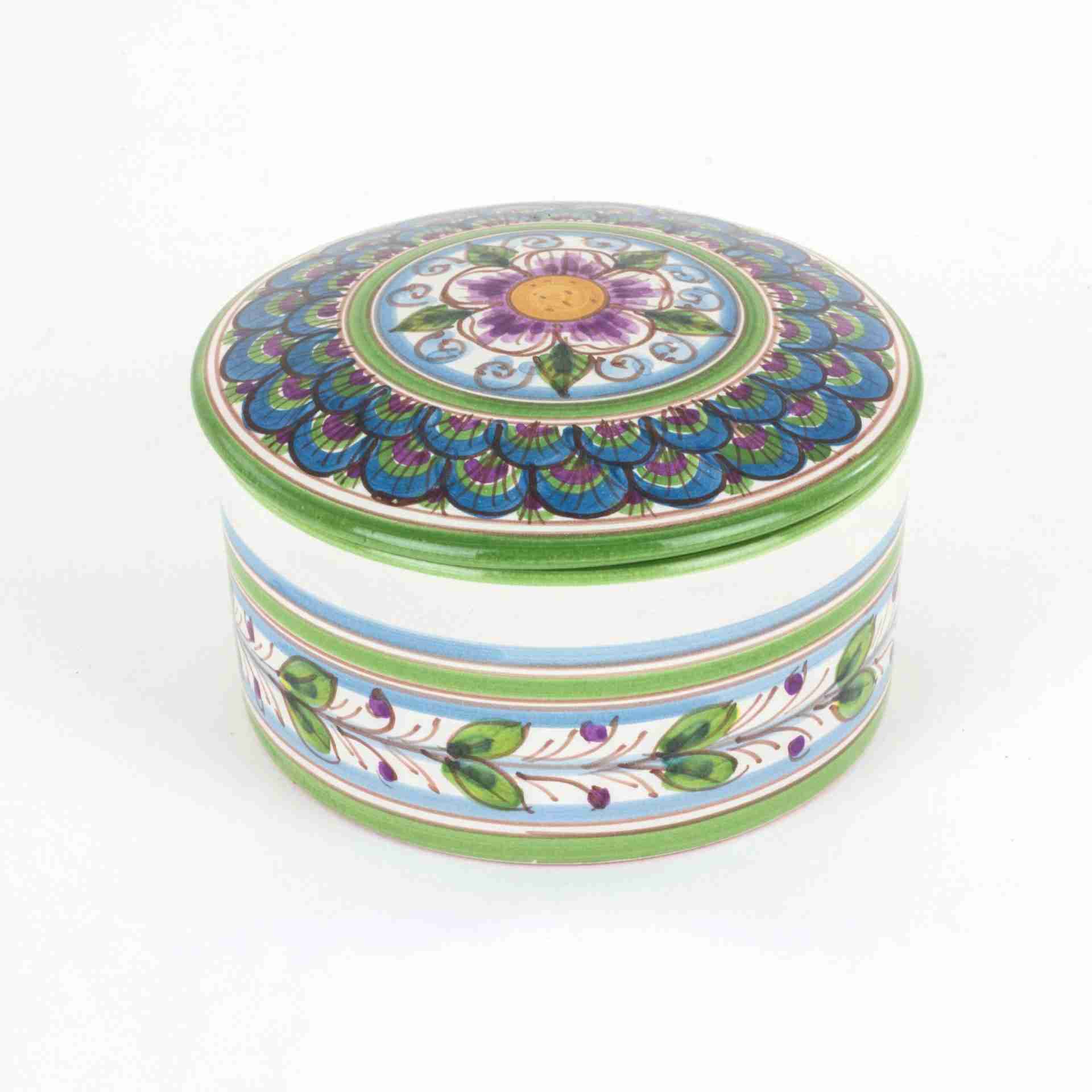 Scatola con Coperchio in Ceramica di Caltagirone Decorata a Mano