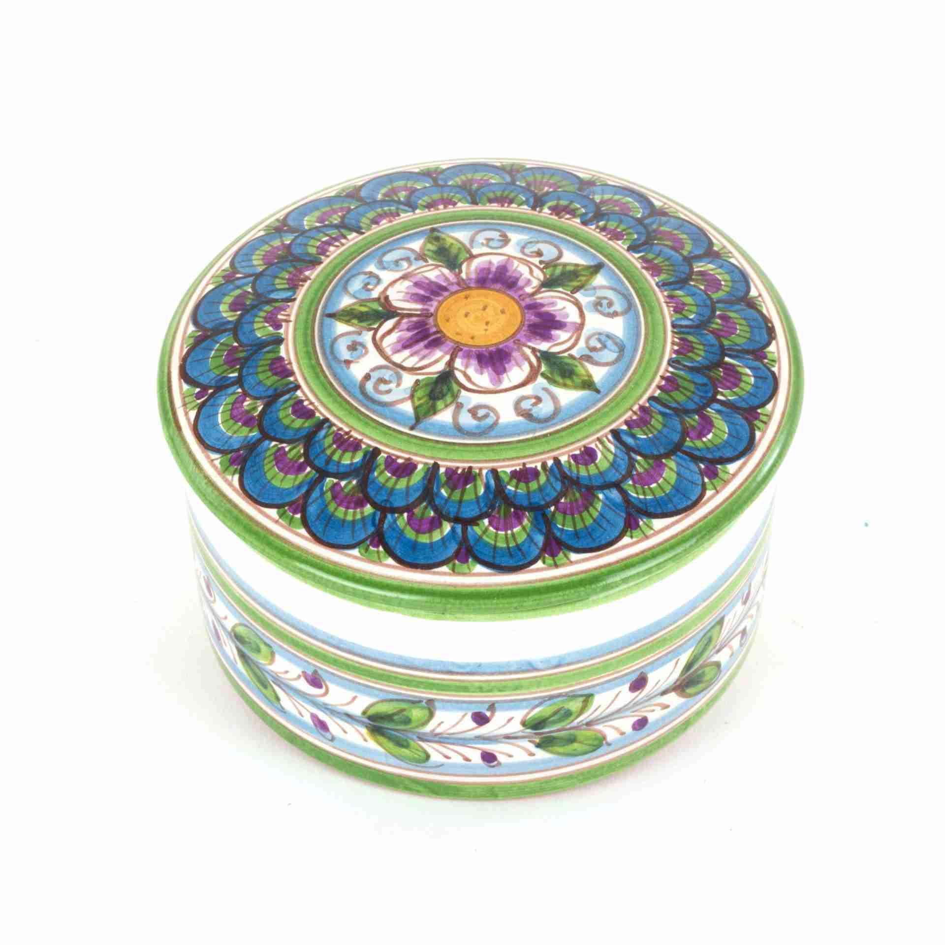 Scatola con Coperchio in Ceramica di Caltagirone Decorata a Mano
