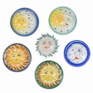 Sole e Luna in Ceramica Artistica di Caltagirone Decorata a Mano, Gruppo 6 Articoli Assortiti, Idee Regalo di Natale