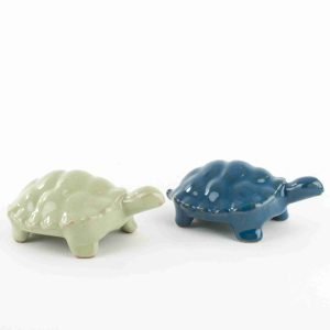 Coppia Tartarughe in Ceramica siciliana di Caltagirone Fatte a Mano, 2 Pezzi (Verde Chiaro - Blu)