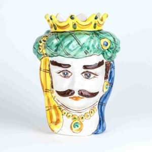 Testa di moro tradizionale in ceramica di Caltagirone fatta a mano viso bianco