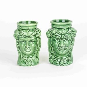 Coppia teste di moro H cm 10 in ceramica artistica di Caltagirone fatte a mano