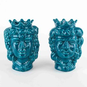 Teste di Moro di Sicilia H cm 14 in Ceramica, Coppia Teste di Moro Caltagirone bomboniere