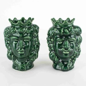 Teste di Moro H cm 14 in Ceramica, Coppia Teste di Moro Caltagirone bomboniere
