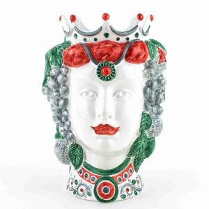 Testa di Moro Donna H cm 25 in Ceramica di Caltagirone Fatta a Mano, Testa di Moro Moderna