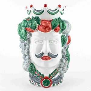Testa di Moro siciliana H cm 25 in Ceramica di Caltagirone Fatta a Mano, Testa di Moro Moderna
