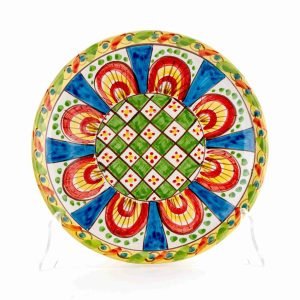 Piatto in ceramica di Caltagirone con motivi stile Carretto Siciliano