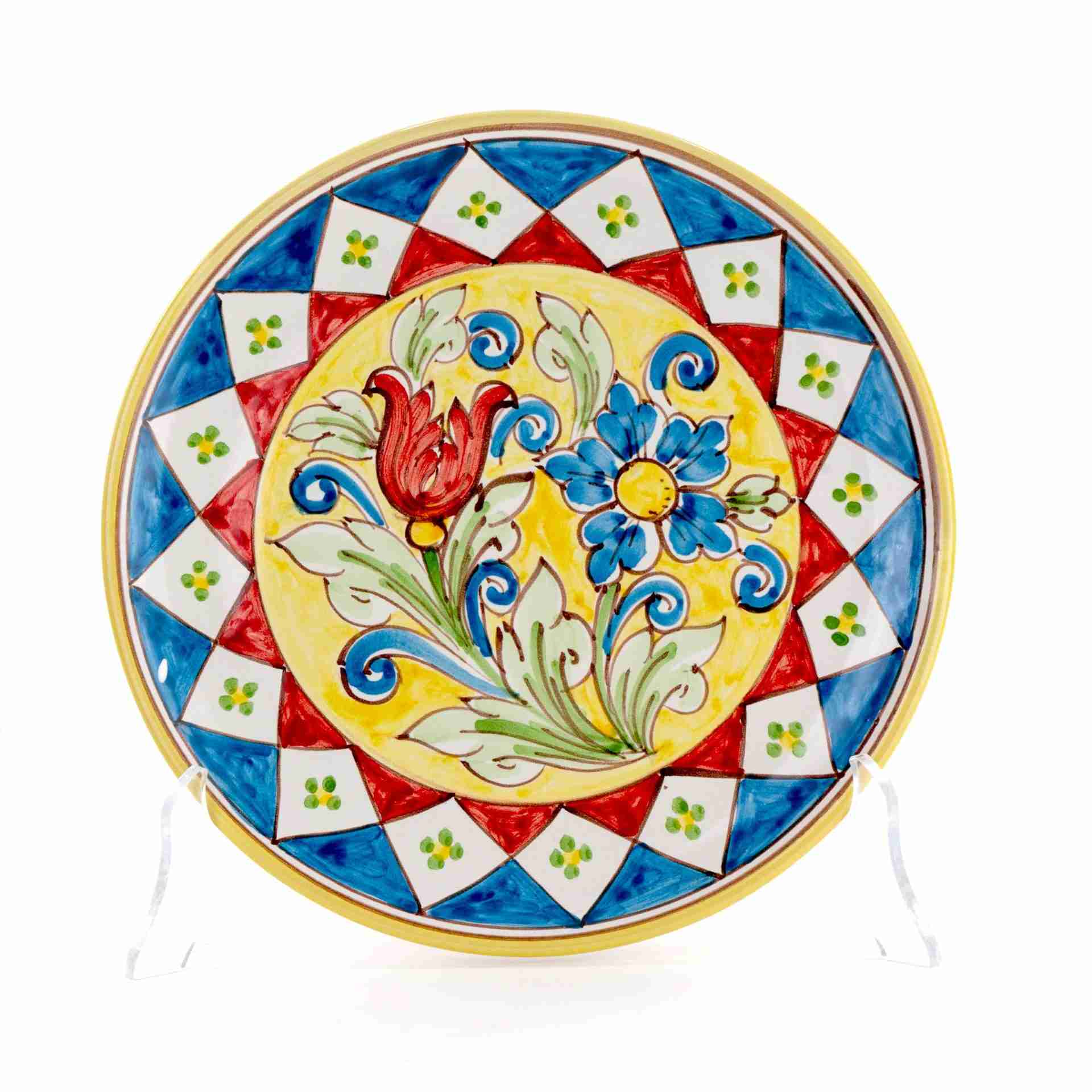 Piatto in ceramica di Caltagirone con motivi stile Carretto Siciliano