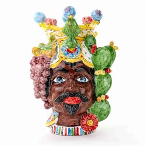 Testa di Moro H 32 cm in Ceramica di Caltagirone Fatta a Mano motivo Carretto Siciliano