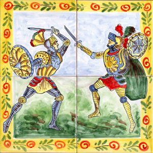 Pannello in ceramica di Caltagirone con Paladini Carretto Siciliano