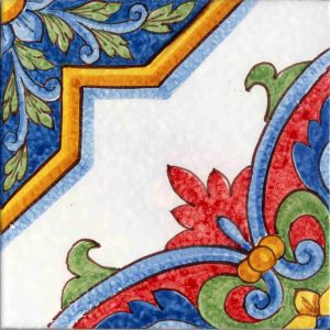 Piastrella cm 30x30 decorata a mano Caltagirone Serie Sicula decoro Ribera