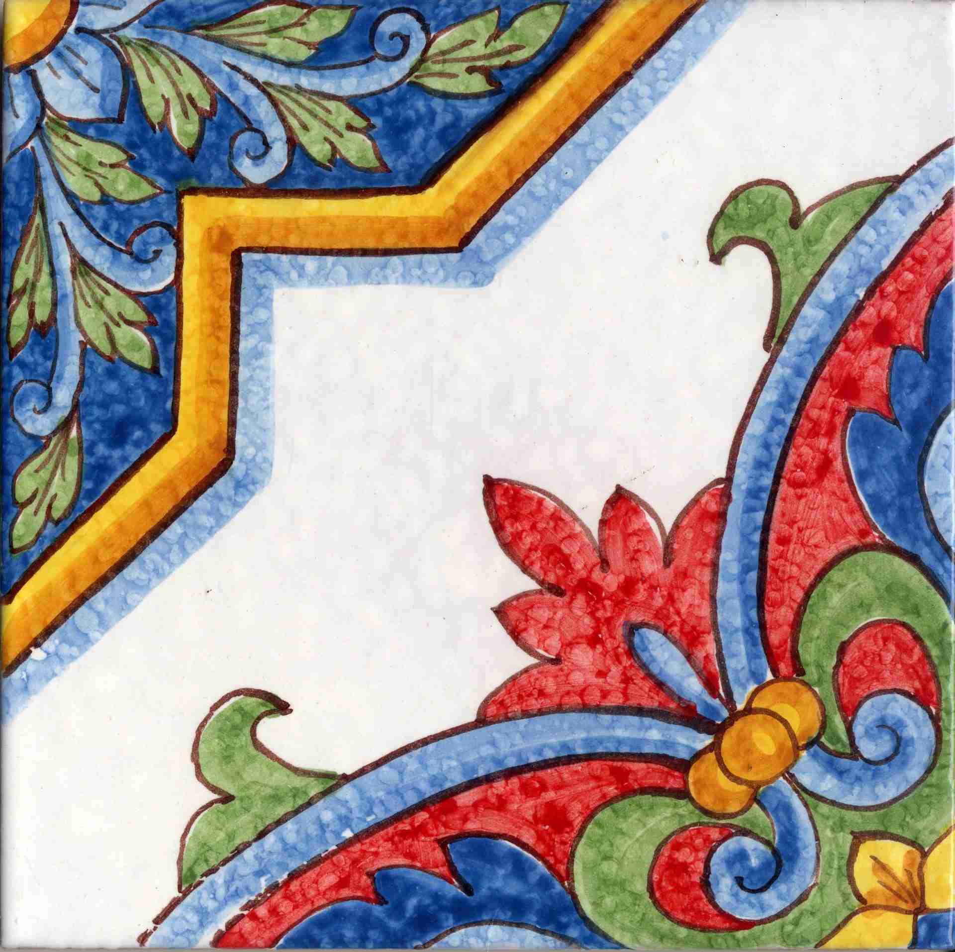Piastrella cm 30×30 decorata a mano Caltagirone Serie Sicula decoro Ribera