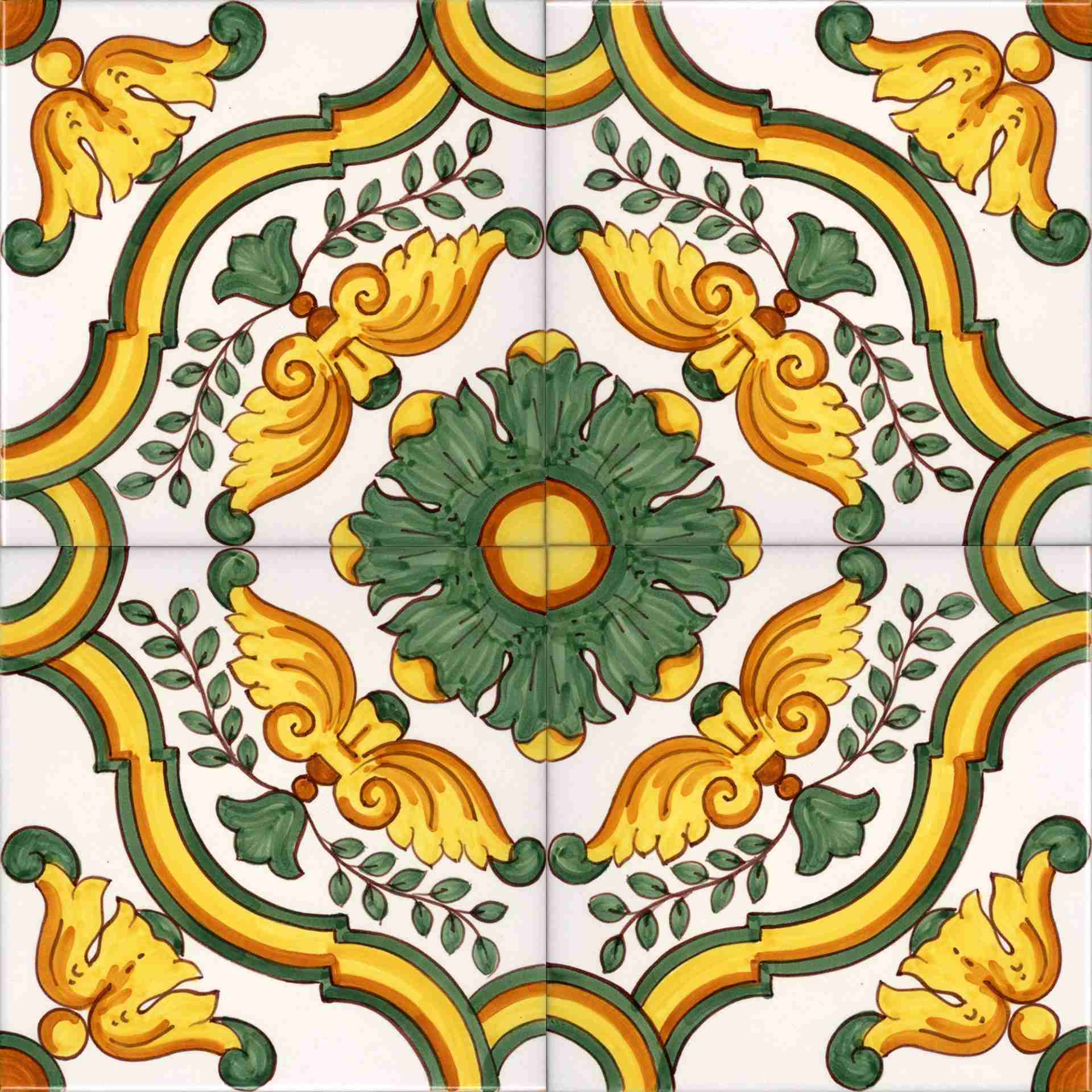 Piastrella cm 20×20 decorata a mano Caltagirone Serie Ispanica decoro Granada