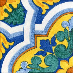 Piastrella cm 30x30 decorata a mano Caltagirone Serie Ispanica decoro Malaga