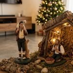 Set 2 Personaggi Presepe, statuine in terracotta decorate a mano Pastore con agnellino + Contadino inginocchiato, presepe in ceramica di Caltagirone