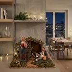 2 Personaggi Presepe, Statuina in terracotta pastore dormiente + donna con quartara, presepe in ceramica di Caltagirone fatto a mano