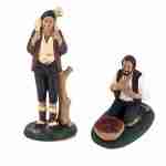 Set 2 Personaggi Presepe, statuine in terracotta decorate a mano Pastore con agnellino + Contadino inginocchiato, presepe in ceramica di Caltagirone