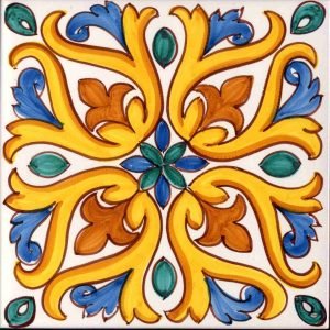 Piastrella cm 20x20 decoro pieno x 4 Caltagirone Serie Moresca decoro Jadidi