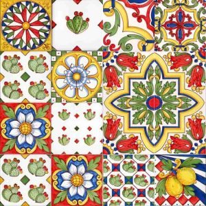 Testata Pannello Patchwork in stile carretto siciliano cm 80x200 piastrelle siciliane Made in Sicily
