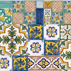 Patchwork mattonelle siciliane decorate a mano con motivi tradizionali