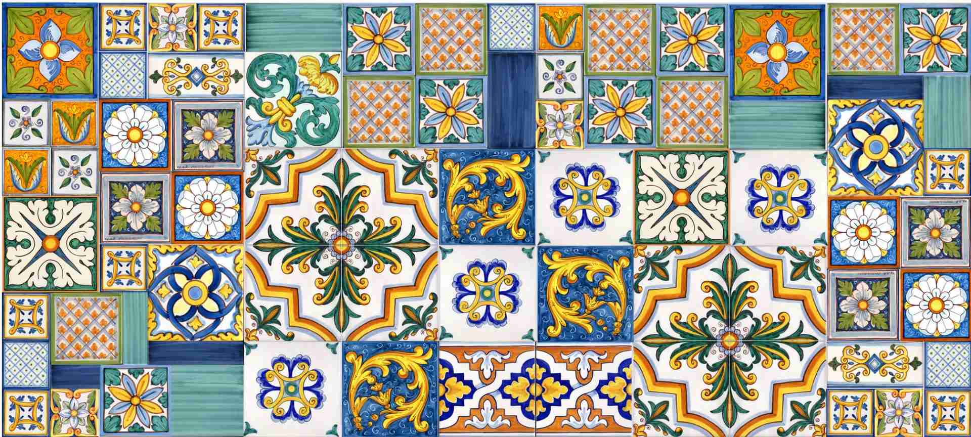 Patchwork mattonelle siciliane decorate a mano con motivi tradizionali