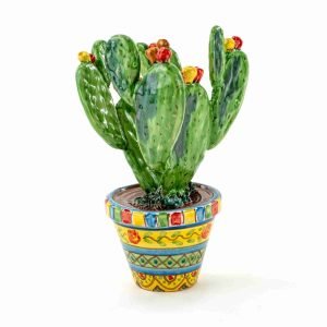 Vaso Ficodindia Siciliano in Ceramica di Caltagirone Fatto a Mano, fico d'india Vaso Made in Italy…