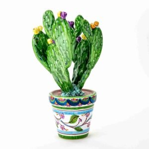 Vaso Ficodindia in Ceramica di Caltagirone Decorato a Mano, fico d'india Vaso