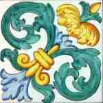 Piastrella decorata a mano in ceramica di Caltagirone serie Sicula decoro Melilli