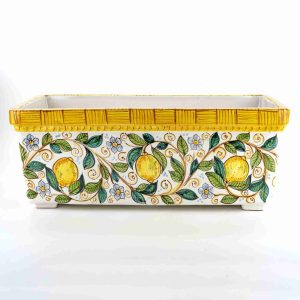 Fioriera rettangolare con decoro limoni in ceramica di Caltagirone