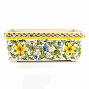 Fioriera rettangolare con decoro floreale in ceramica di Caltagirone