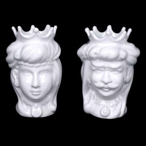 Coppia teste di moro bianche in ceramica di Caltagirone H cm 14