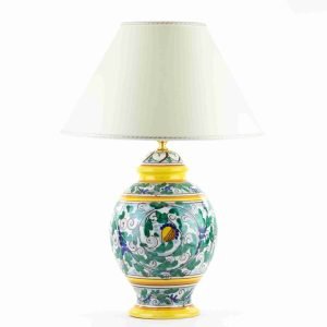 Lume in ceramica di Caltagirone decorato a mano H cm 32, lampada da tavolo artistica