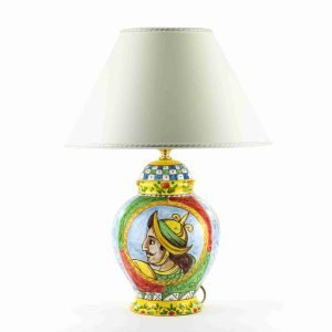 Lume con paladino in ceramica H 26 cm decorato a mano stile Carretto Siciliano