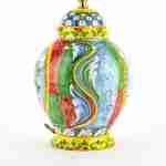 Lume con paladino in ceramica H 26 cm decorato a mano stile Carretto Siciliano