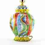 Lume con paladino in ceramica H 26 cm decorato a mano stile Carretto Siciliano